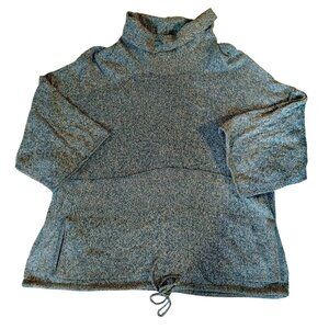 JILL Pure Jill Kimono Sweater Cowl Neck Drawcord Cotton Cashmere Blue Pullover